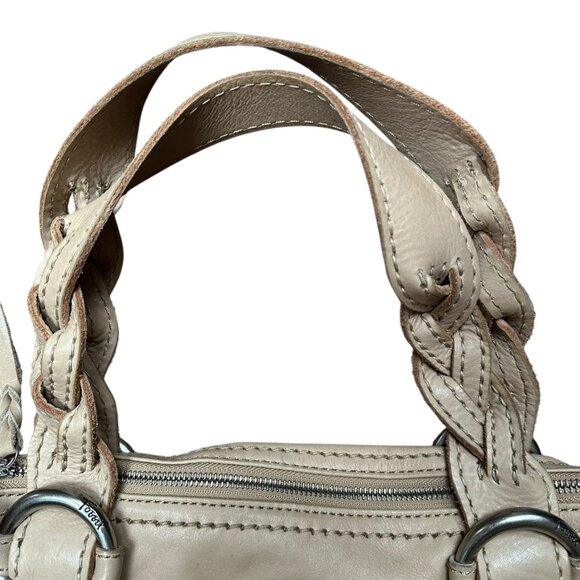 Fossil Leather Handbag Beige Braided Handles Hobo Retro Y2K With Floral Lining. - Picture 5 of 11